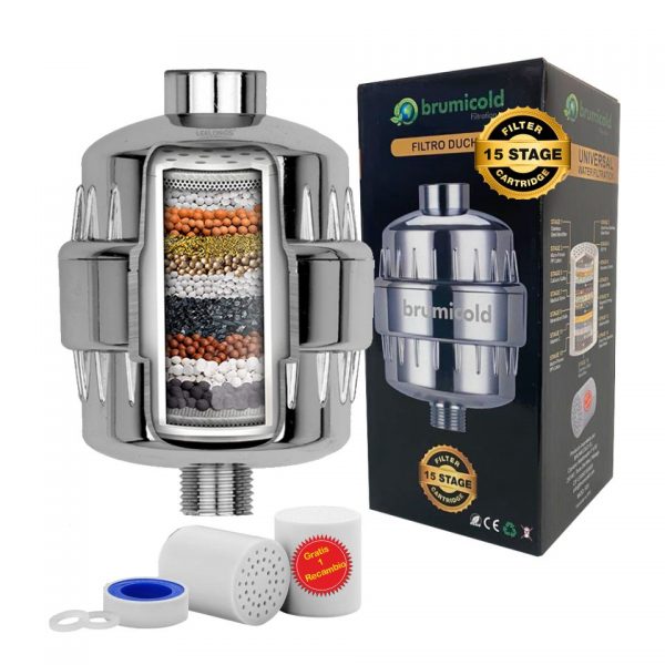Filtro de ducha 15 etapas + recambio + esponja Konjac