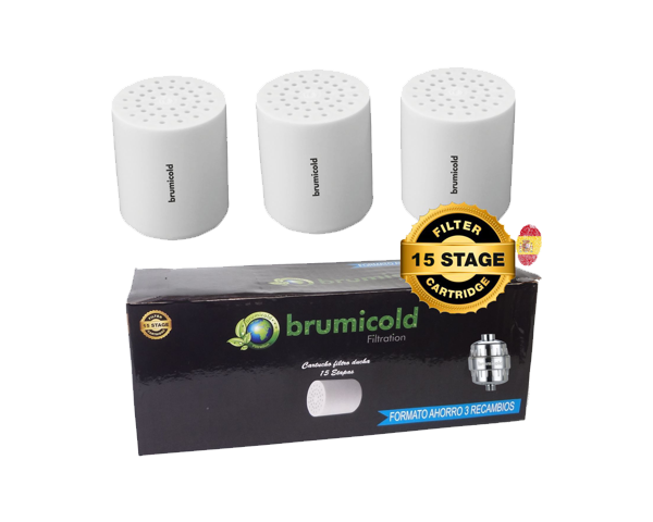 BRUMICOLD Filtro ducha F-01 20 ETAPAS 2023 con vitamina C, reduce cloro,  cal, oxidos, incrustaciones, elimina irritantes perjudiciales para ojos y  piel, recambio gratis, ideal para pieles atópicas : : Bricolaje y  herramientas