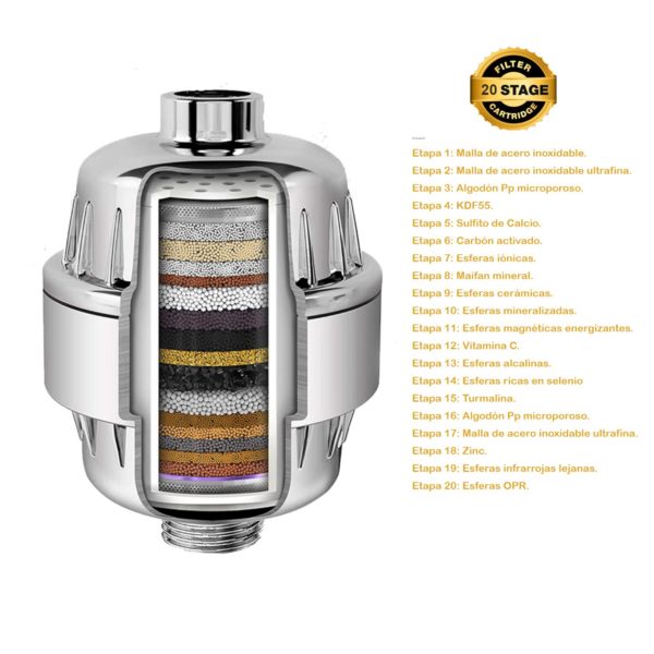 Filtro de ducha 20 etapas + recambio + esponja Konjac - Imagen 4