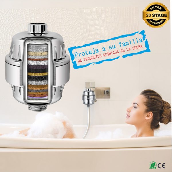 Filtro de ducha 20 etapas + recambio + esponja Konjac - Imagen 8